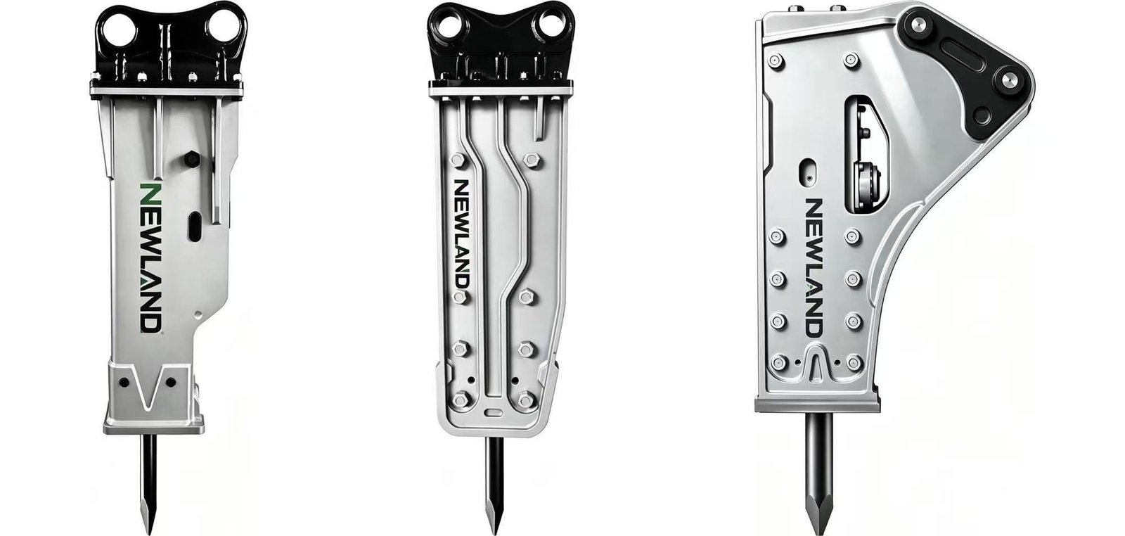 Three NEWLAND hydraulic breaker designs shown side by side
